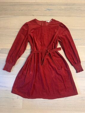 Boden Red Corduroy Knee-Length Tie Waist Dress